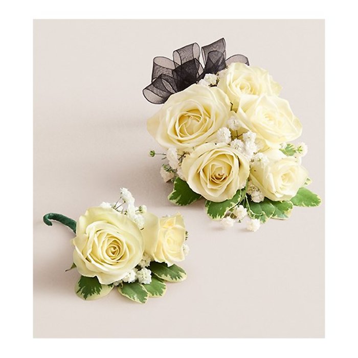 White Corsage & Boutonniere Set